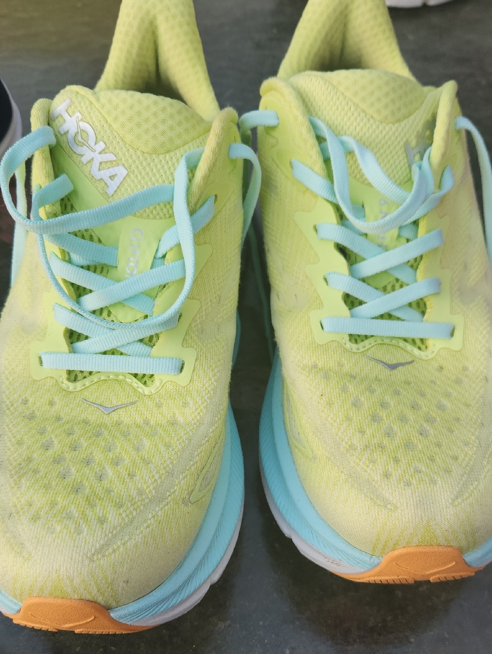 Hoka Women’s Yellow-Green and Aqua Athletic Running Shoes
